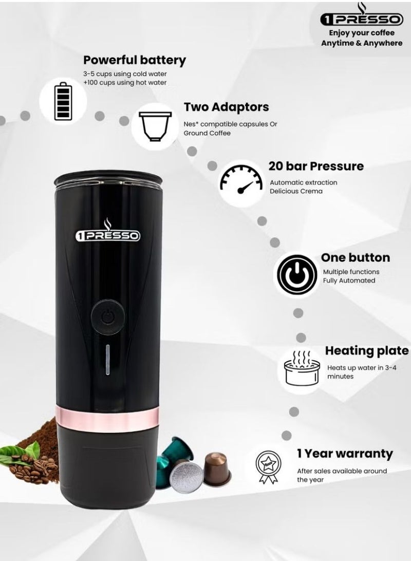 Portable self heating espresso coffee maker with 20 bar pump