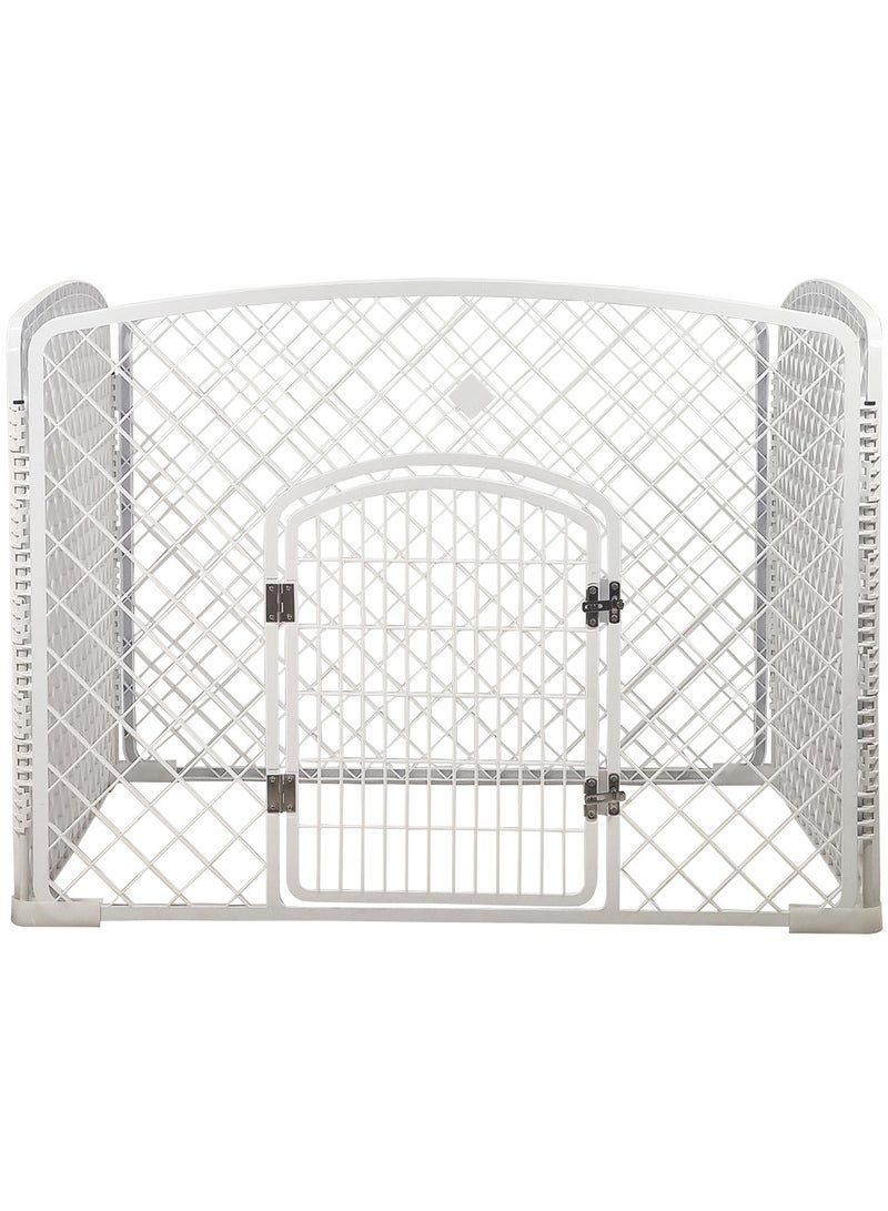 Pet playpen with gate, pet playpen barricade playhouse rail fence Suitable for multiple pets, Indoor & Outdoor use, Foldable and stable, Portable and Easy to clean 101 cm (White)