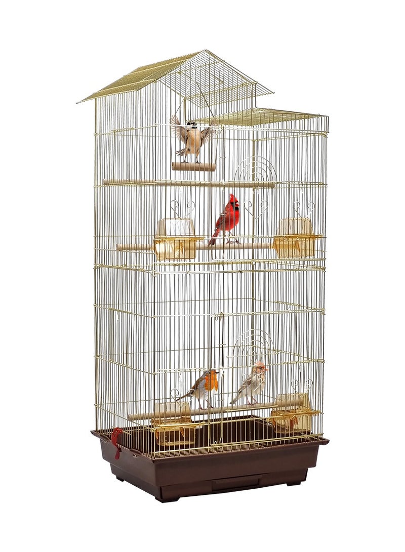 Birdcage with slide-out tray, food container, and perches, Golden wrought iron bird cage for small and medium birds, 106 cm large metal birdhouse