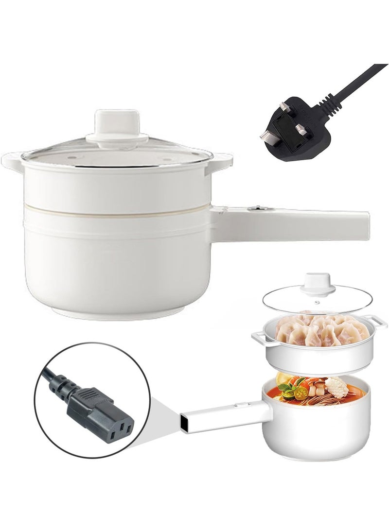 Electric Hot Pot with Steamer & Temperature Control 2L Non-Stick Electric Cooker Electric Skillet Frying Pan Electric Saucepan for Noodles Egg, Steak Oatmeal and Soup