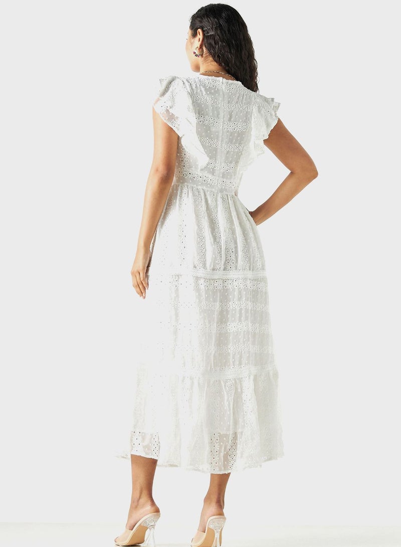 Ruffle Tiered Openwork Dress