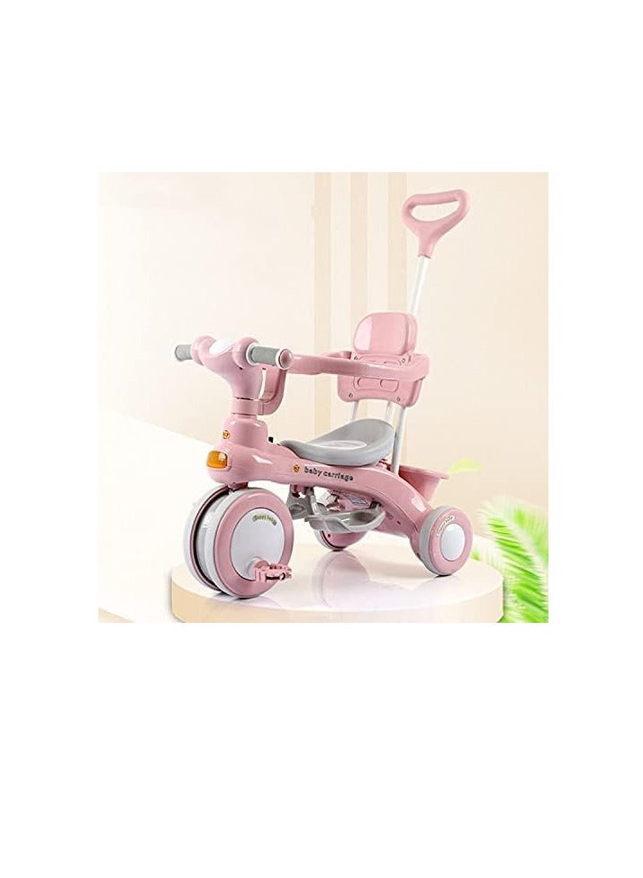 Pink Tricycle for Kids Dual Storage Basket & Parental Push Handle Kids Tricycle for Baby Cycle for Kids 2 to 5 Years Boy Girl