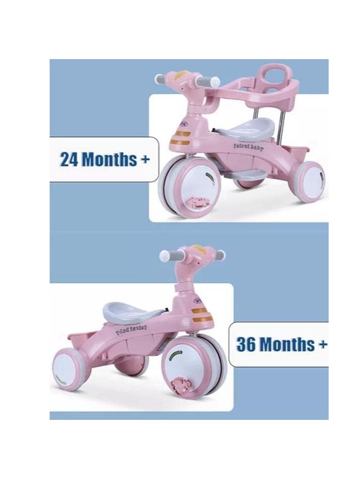 Pink Tricycle for Kids Dual Storage Basket & Parental Push Handle Kids Tricycle for Baby Cycle for Kids 2 to 5 Years Boy Girl