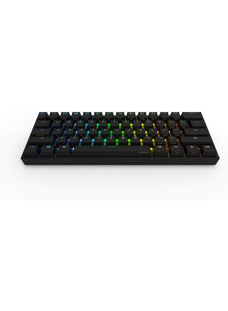 Anne Pro 2 Mechanical Gaming Keyboard 60% RGB Backlit - Wired/Wireless Bluetooth 4.0 PBT Type-c by Obinslab (Cherry Mx Blue, Black)
