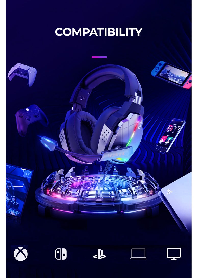 Gaming Headphone Wired 7.1 mm Surround Sound 50mm Drivers  Gaming Headset For Mobile/PS4/ PS5/X-BOX ONE/PC,Clear Sound,Noise Cancelling Mic With RGB Lights