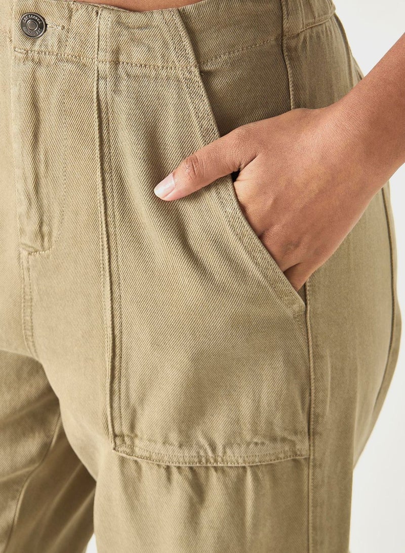 Solid Cargo Jeans With Pockets