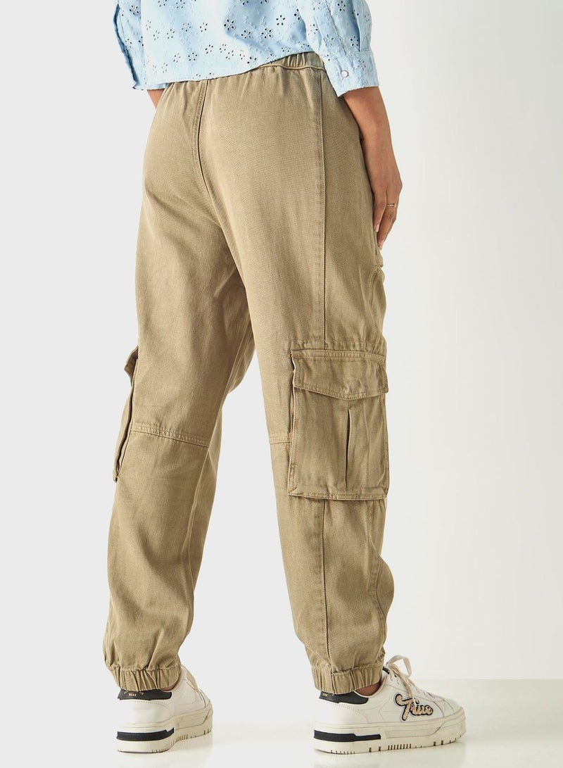 Solid Cargo Jeans With Pockets