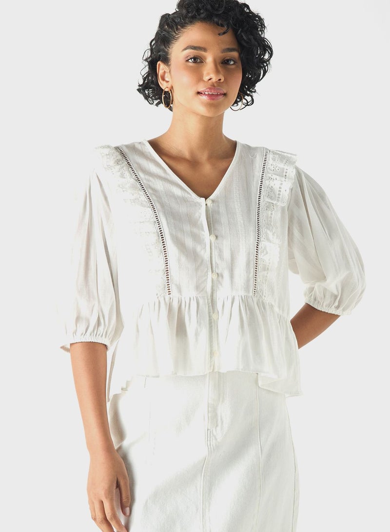 Embroidered Ruffle Top