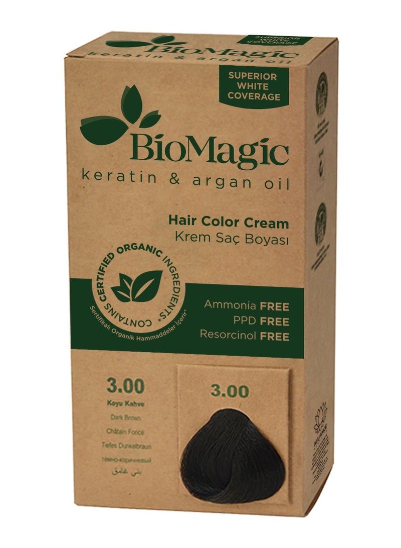 Biomagic Permanent Hair Color with Keratin & Argan Oil-Dark Brown 3.00 60 ml
