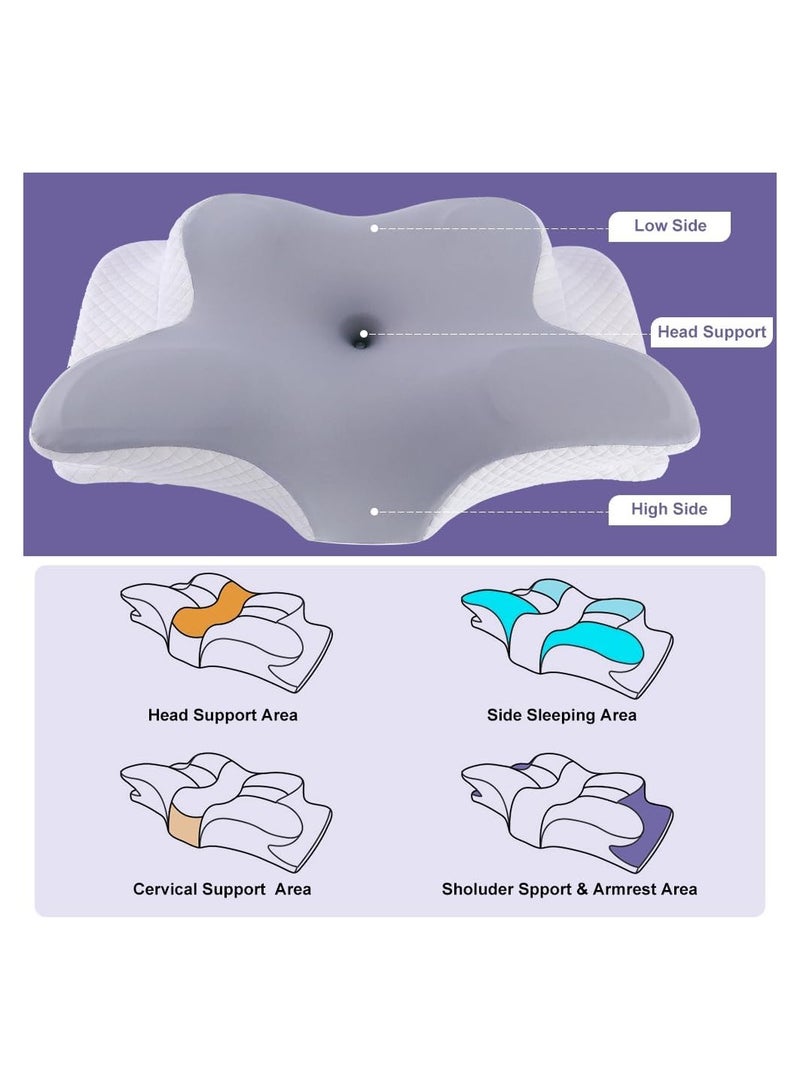 Butterfly Shape Cervical Pillow for Shoulder and Neck Pain Relief, Memory Foam Neck Pillow, Ergonomic Orthopedic Neck Support Pillow for Side Back Stomach Sleeping with Washable Cover (White)