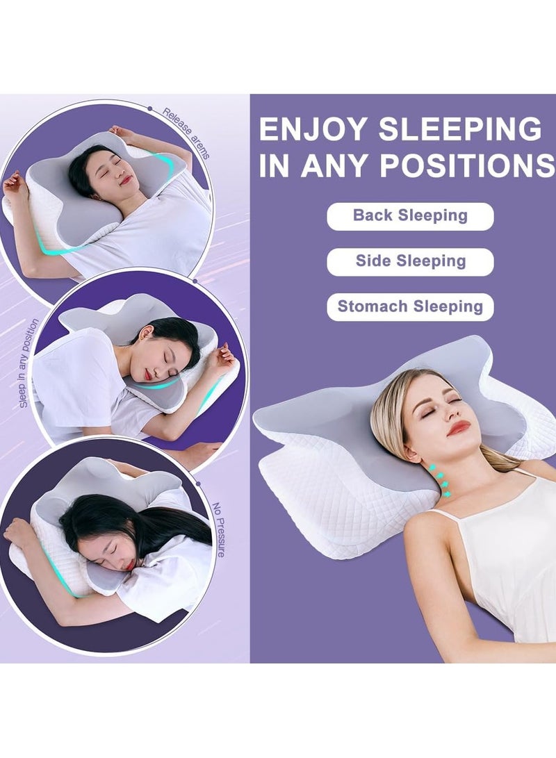 Butterfly Shape Cervical Pillow for Shoulder and Neck Pain Relief, Memory Foam Neck Pillow, Ergonomic Orthopedic Neck Support Pillow for Side Back Stomach Sleeping with Washable Cover (White)