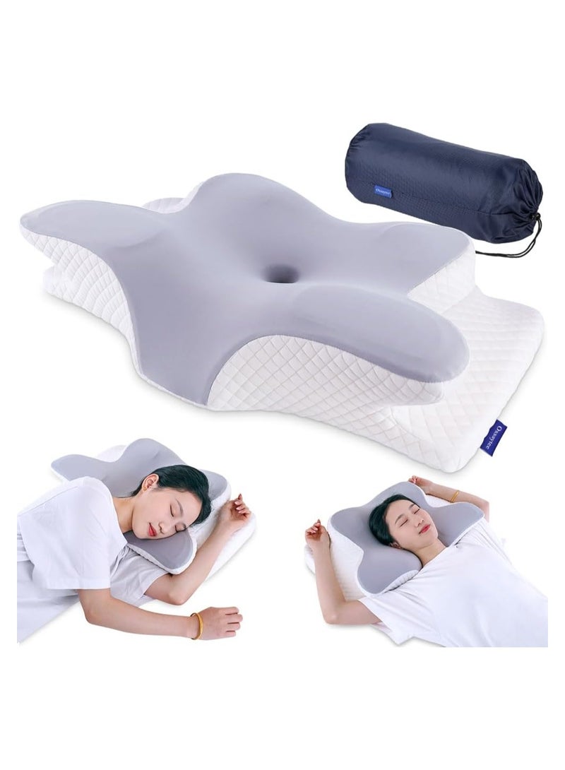 Butterfly Shape Cervical Pillow for Shoulder and Neck Pain Relief, Memory Foam Neck Pillow, Ergonomic Orthopedic Neck Support Pillow for Side Back Stomach Sleeping with Washable Cover (White)