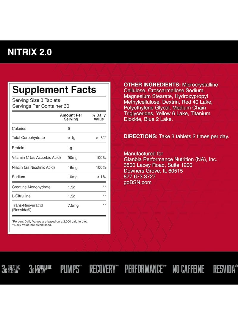 BSN Nitrix 2.0, 30 Servings 90 Tablets 150g