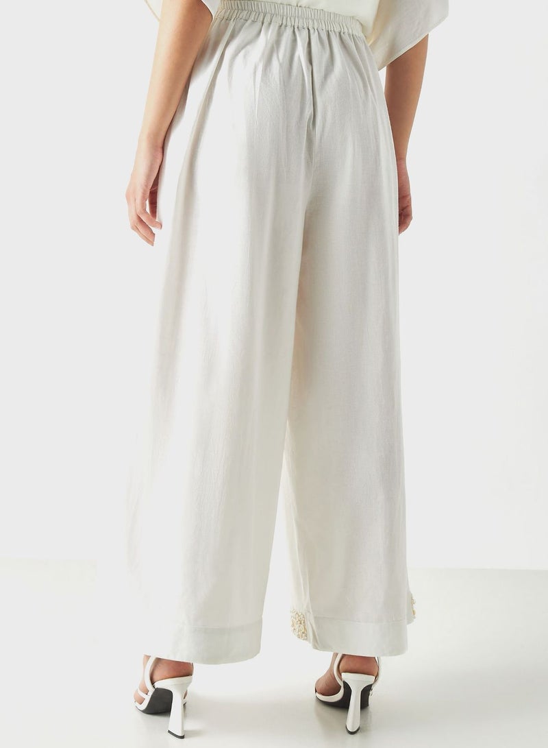 Embroidered Wide Leg Pants