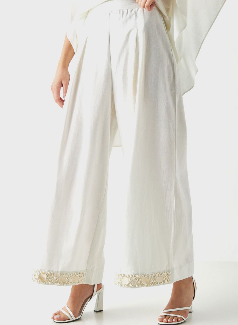 Embroidered Wide Leg Pants