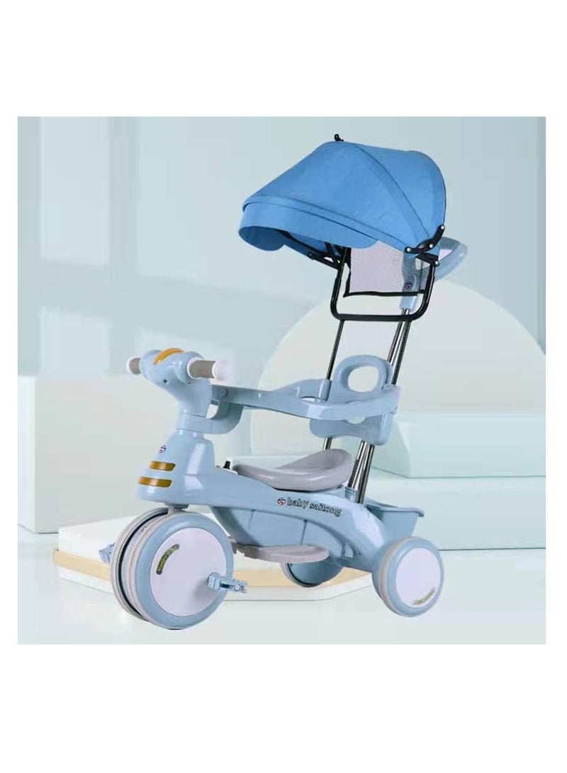 Blue Tricycle for Kids Dual Storage Basket & Parental Push Handle Kids Tricycle for Baby Cycle for Kids 2 to 5 Years Boy Girl