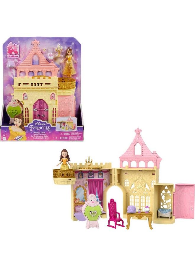 Disney Princess Belle Stackable Castle Doll House With Small Belle Doll 4 Character Friends & 3 Accessories Portable With Handle