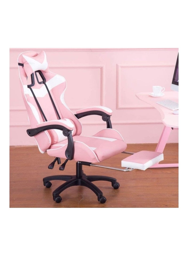Ergonomic Gaming Chair Heavy Duty Office Throne with Headrest Armrest and Footrest Pink