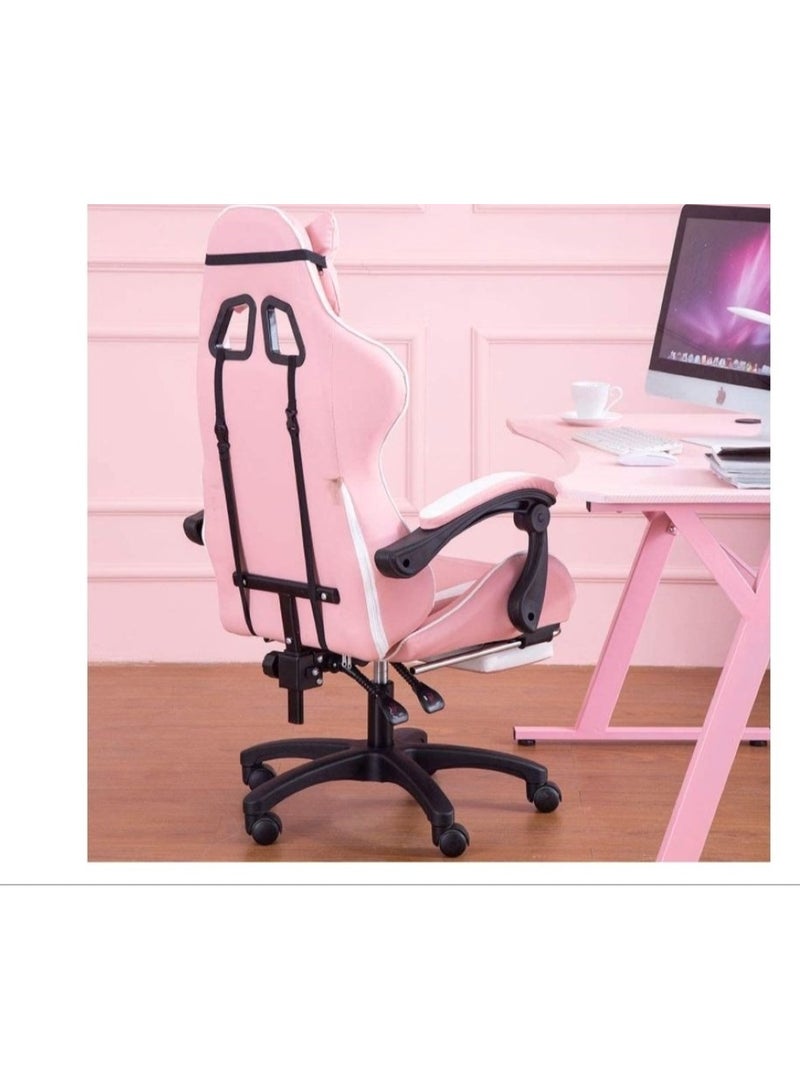 Ergonomic Gaming Chair Heavy Duty Office Throne with Headrest Armrest and Footrest Pink