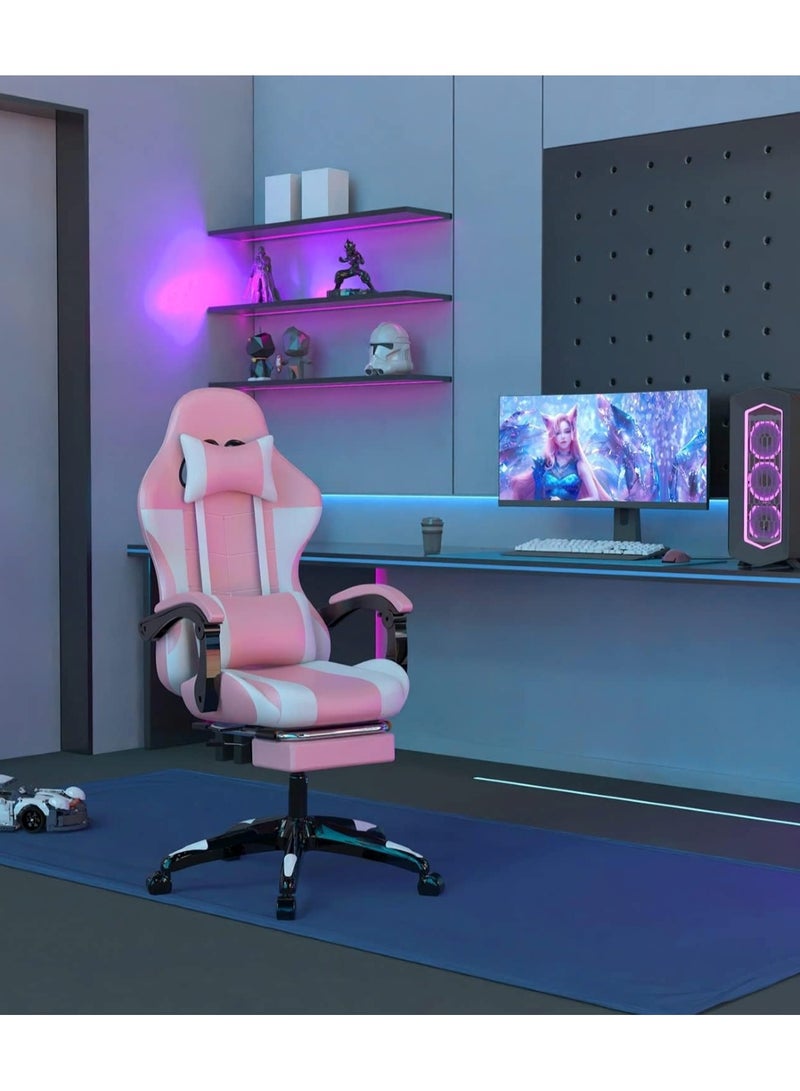 Ergonomic Gaming Chair Heavy Duty Office Throne with Headrest Armrest and Footrest Pink
