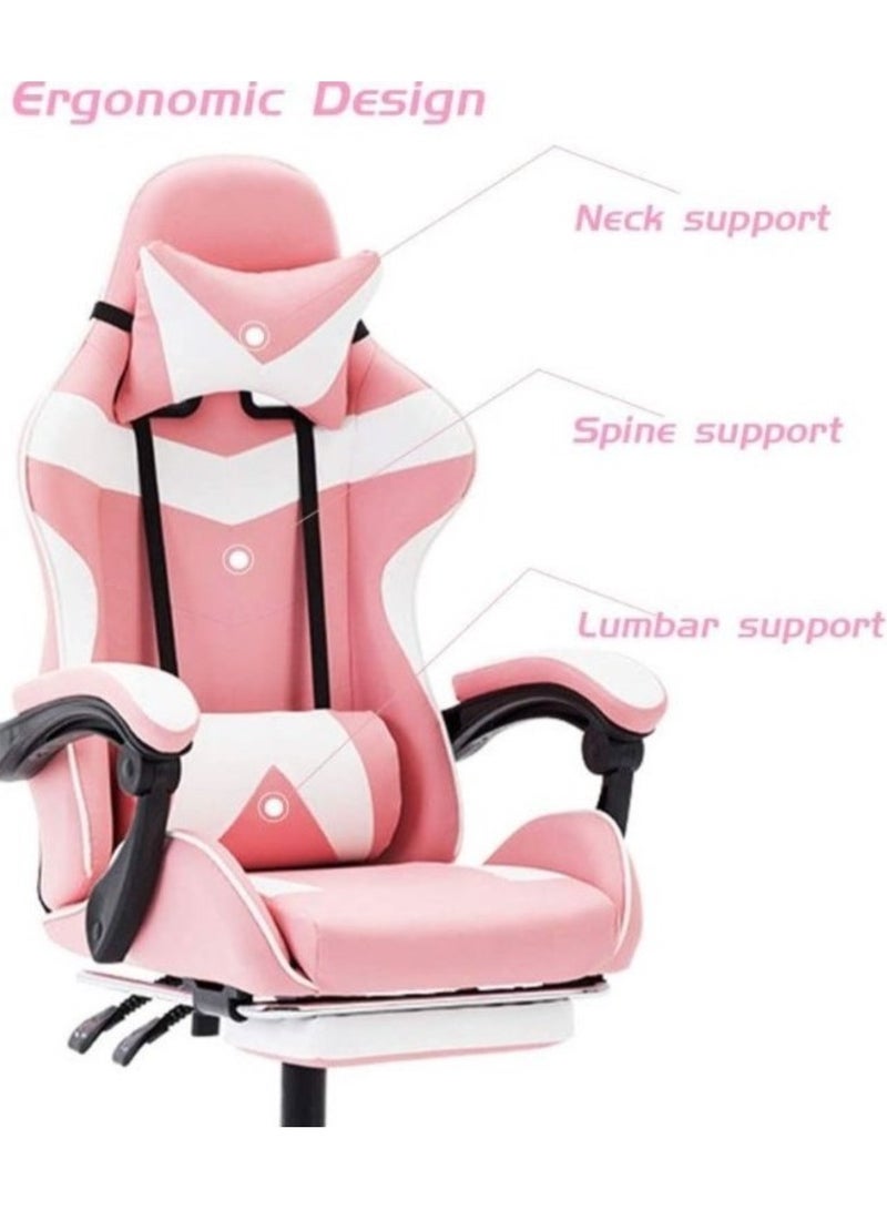Ergonomic Gaming Chair Heavy Duty Office Throne with Headrest Armrest and Footrest Pink
