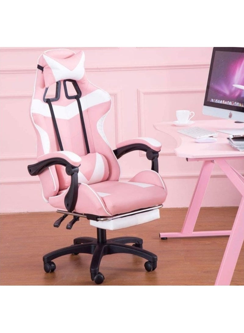 Ergonomic Gaming Chair Heavy Duty Office Throne with Headrest Armrest and Footrest Pink