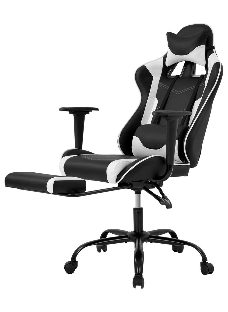 Ergonomic Gaming Chair Heavy Duty Office Throne with Headrest Armrest and Footrest Black