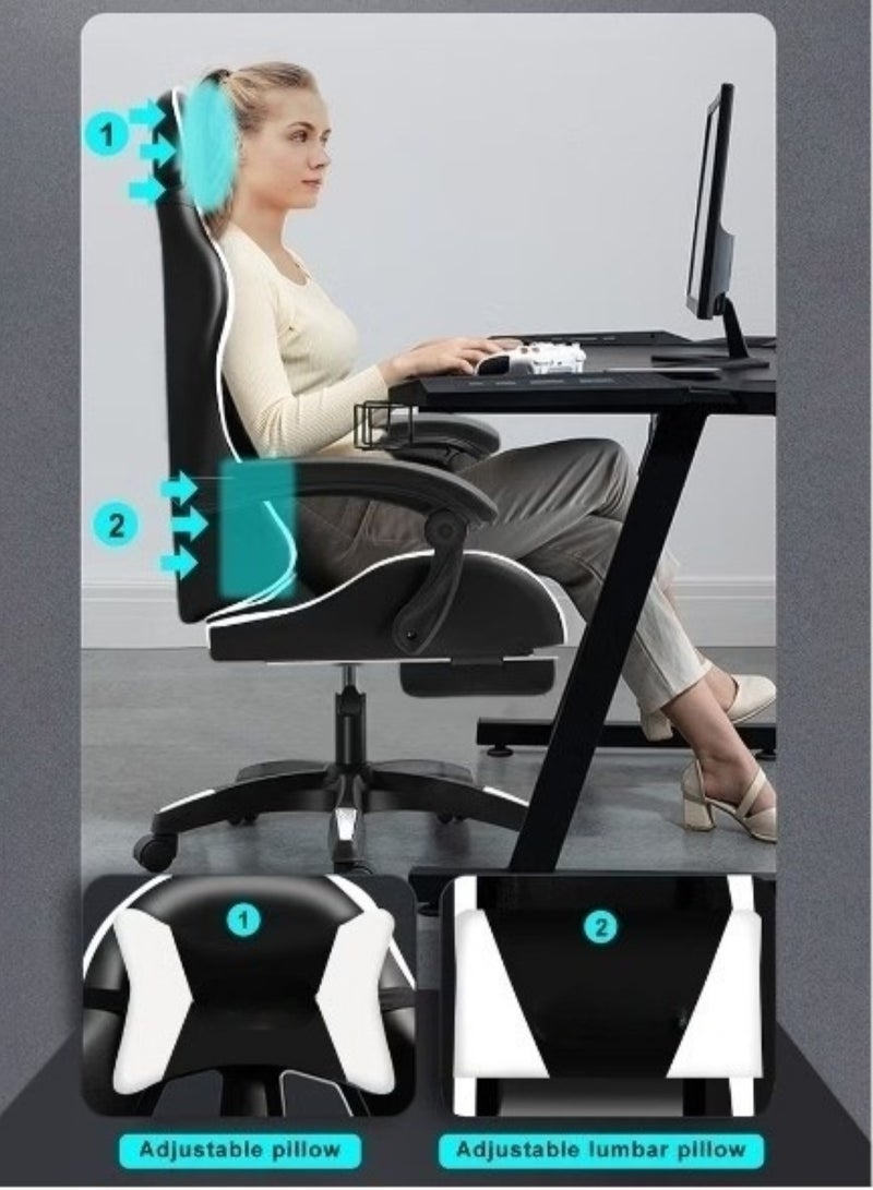 Ergonomic Gaming Chair Heavy Duty Office Throne with Headrest Armrest and Footrest Black