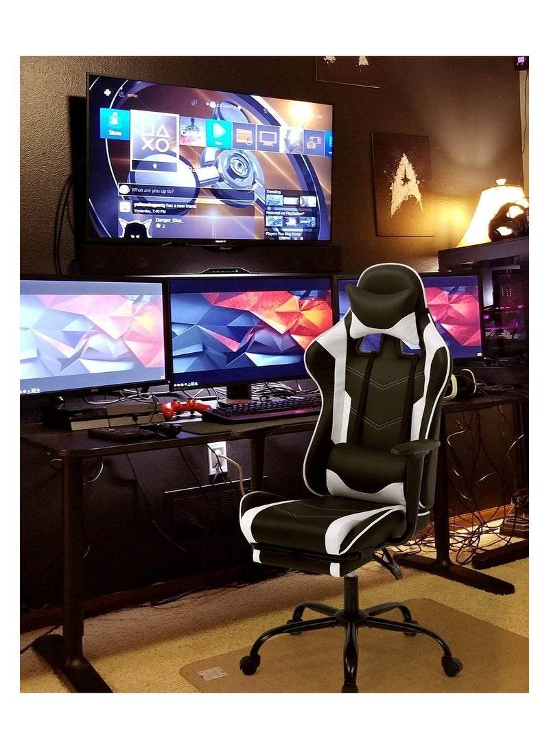 Ergonomic Gaming Chair Heavy Duty Office Throne with Headrest Armrest and Footrest Black