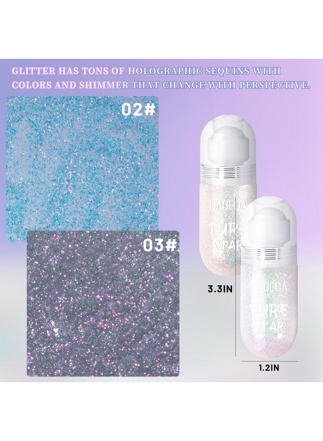 2Colors Rollon Body Glitter Gel For Body Hair Face Holographic Glitter Makeup For Rave Accessories Body Shimmer Hair Glitter Gel For Halloween Makeup(Galaxy Blue+Sparkling Pink)