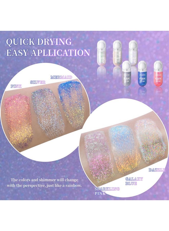 2Colors Rollon Body Glitter Gel For Body Hair Face Holographic Glitter Makeup For Rave Accessories Body Shimmer Hair Glitter Gel For Halloween Makeup(Galaxy Blue+Sparkling Pink)