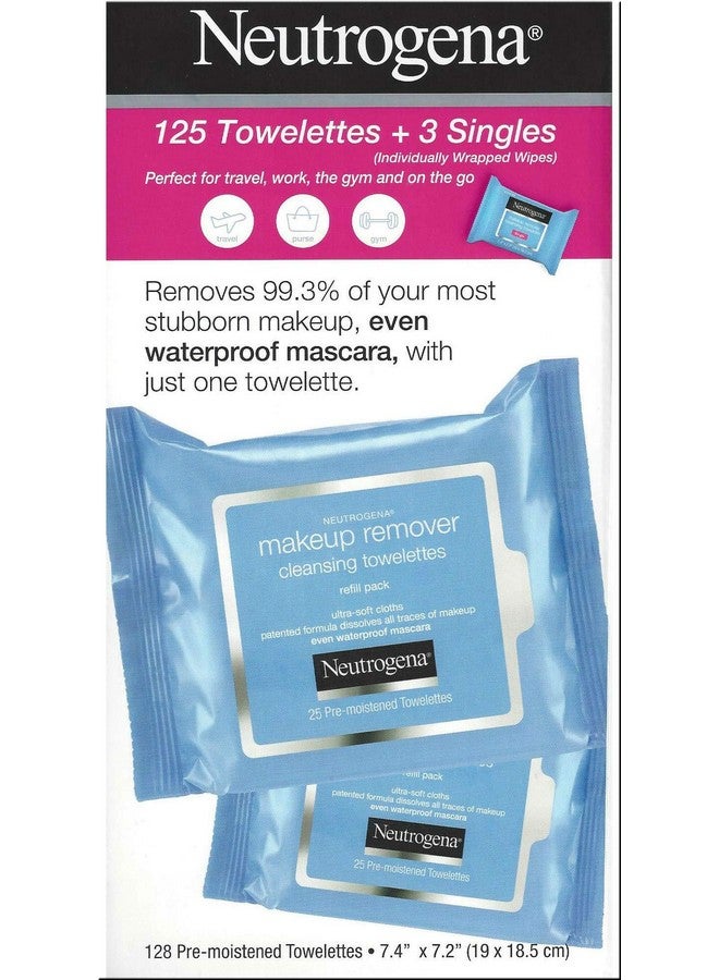 Makeup Remover Cleansing Towelettes Daily Face Wipes To Remove Dirt Oil Makeup & Waterproof Mascara 25 Ct (5 Pack + 3 Bonus Pouches)