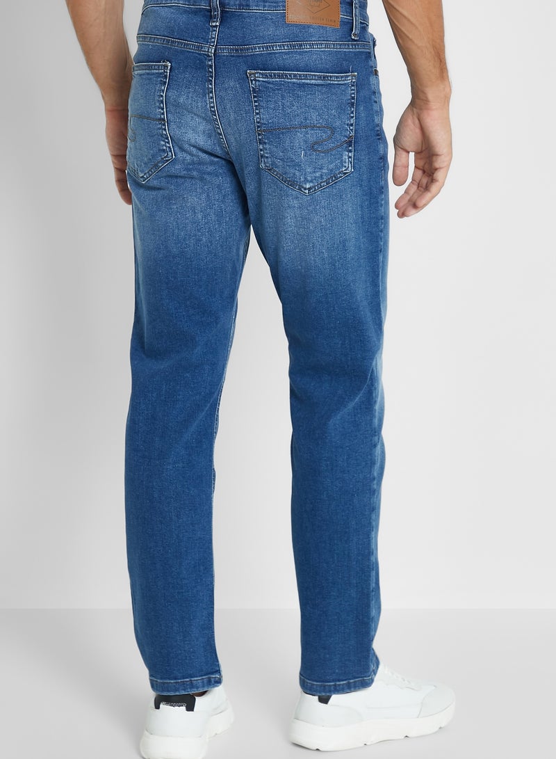 Mid Wash Straight Fit Jeans