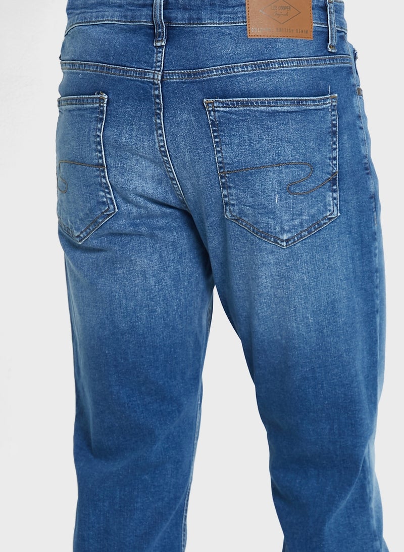 Mid Wash Straight Fit Jeans