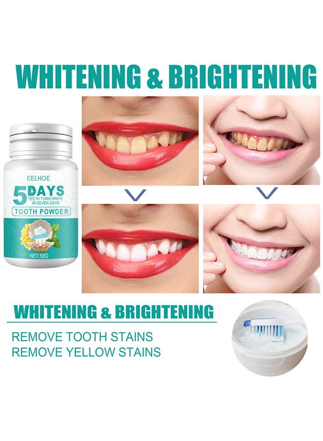 5 Days Teeth Whitening Powder, Tooth Whitening Effective Remover Stains From Coffee And Smoking, Organic Vegan Fluoride Free Remineralizing Tooth Cleaning Powder 50G