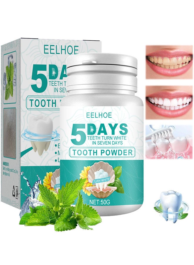 5 Days Teeth Whitening Powder, Tooth Whitening Effective Remover Stains From Coffee And Smoking, Organic Vegan Fluoride Free Remineralizing Tooth Cleaning Powder 50G