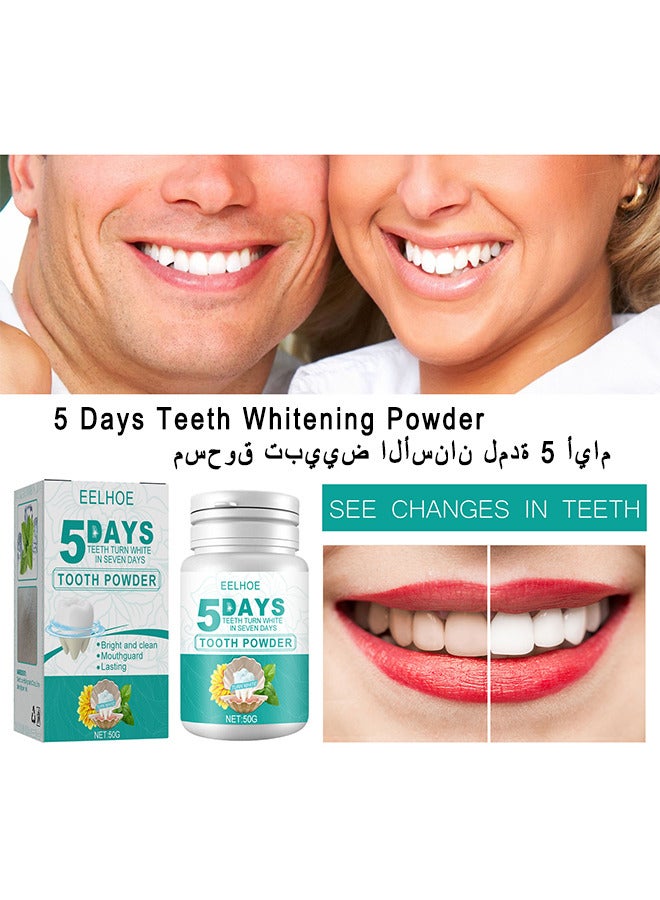 5 Days Teeth Whitening Powder, Tooth Whitening Effective Remover Stains From Coffee And Smoking, Organic Vegan Fluoride Free Remineralizing Tooth Cleaning Powder 50G