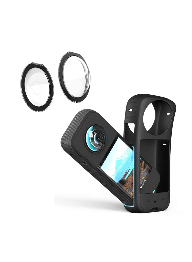 Silicone Protective Case and Lens Guards for Insta360 X3, Anti-Scratch Body Silicone Cover and Waterproof Lens Protector