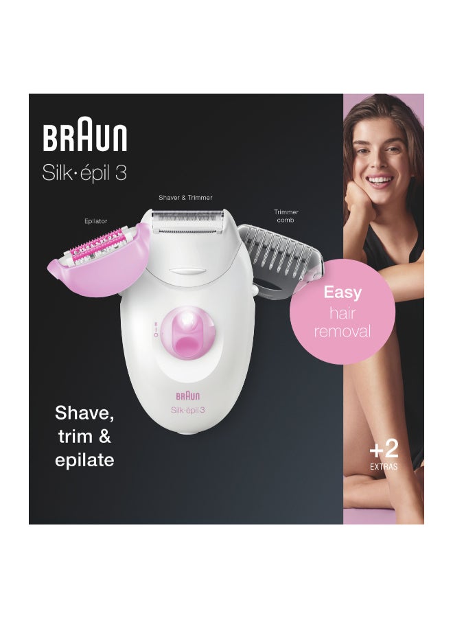 Silk-Epil 3 SE3270 Epilator With 2 Shaver Head White/Pink 18x6.5x19.7cm