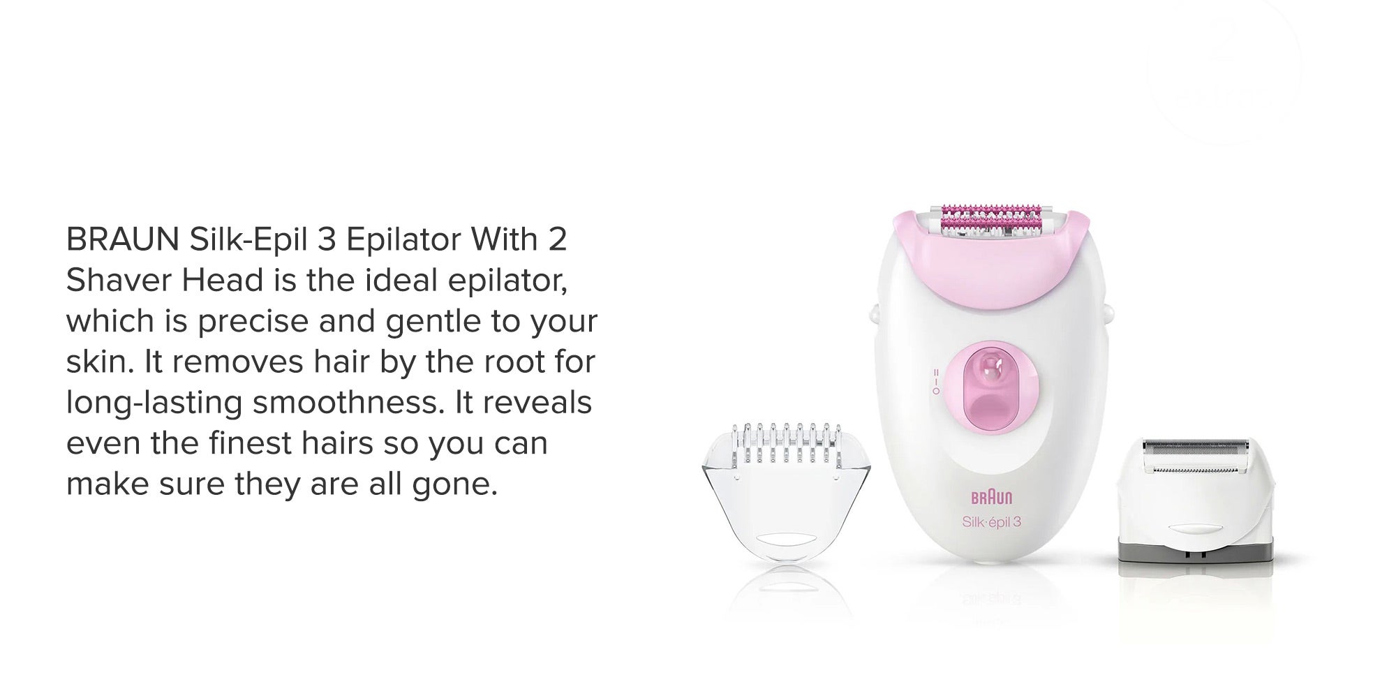 Silk-Epil 3 SE3270 Epilator With 2 Shaver Head White/Pink 18x6.5x19.7cm