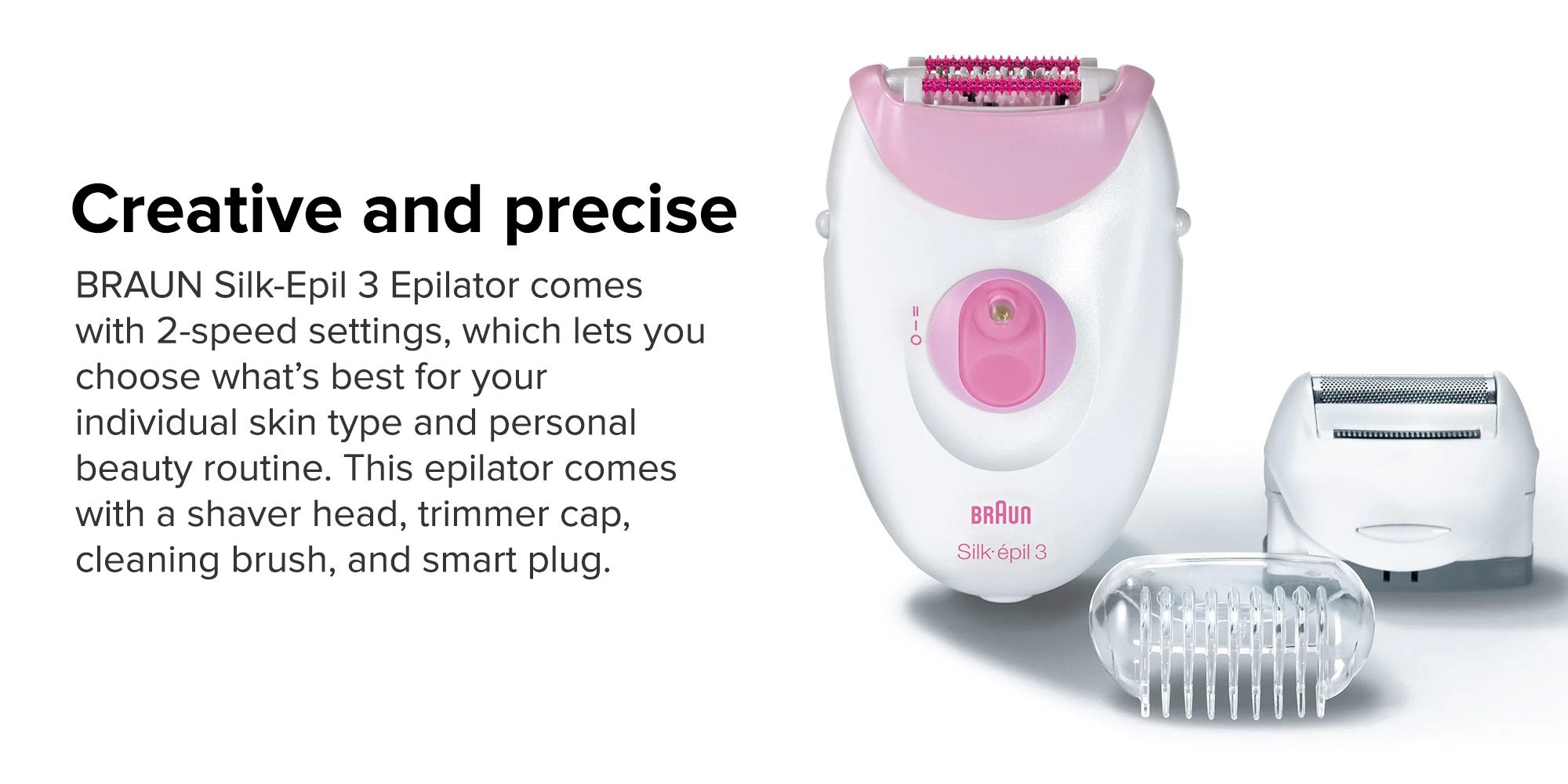 Silk-Epil 3 SE3270 Epilator With 2 Shaver Head White/Pink 18x6.5x19.7cm