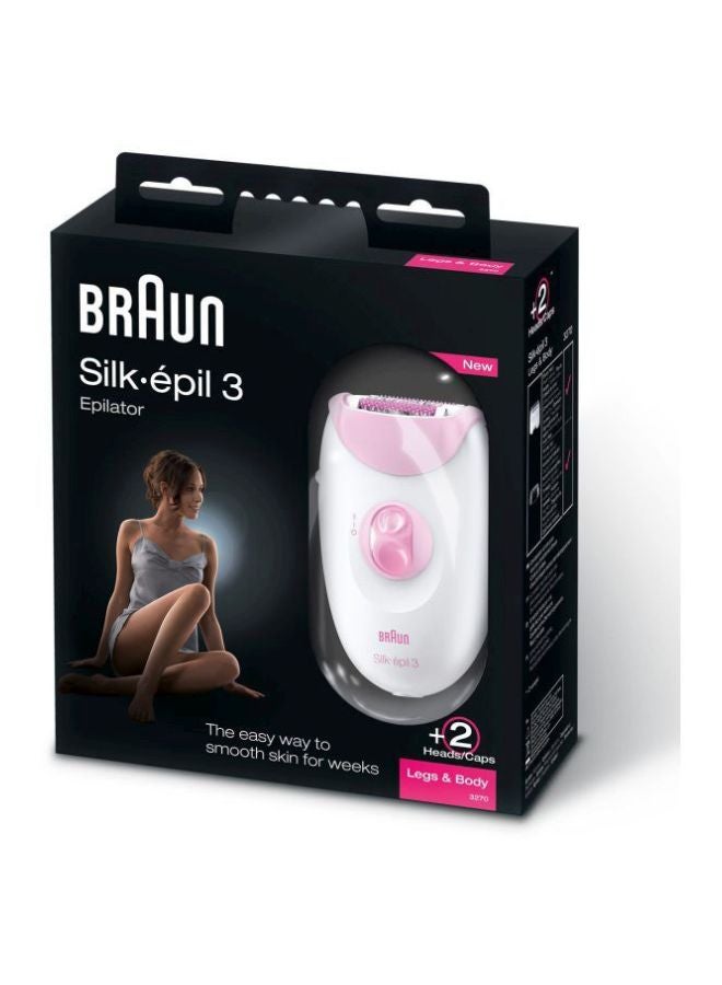 Silk-Epil 3 SE3270 Epilator With 2 Shaver Head White/Pink 18x6.5x19.7cm