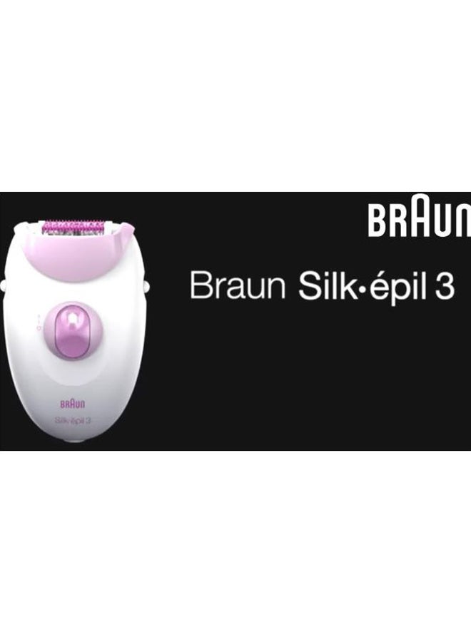 Silk-Epil 3 SE3270 Epilator With 2 Shaver Head White/Pink 18x6.5x19.7cm