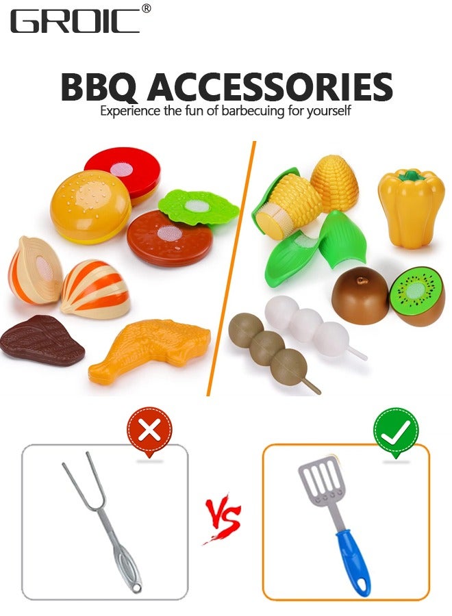 BBQ Play Set Toys for Kids, Barbecue Playset Food Cooking Playset Kitchen Playset with Sound Light, Kitchen Pretend Play