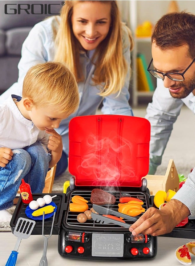 BBQ Play Set Toys for Kids, Barbecue Playset Food Cooking Playset Kitchen Playset with Sound Light, Kitchen Pretend Play