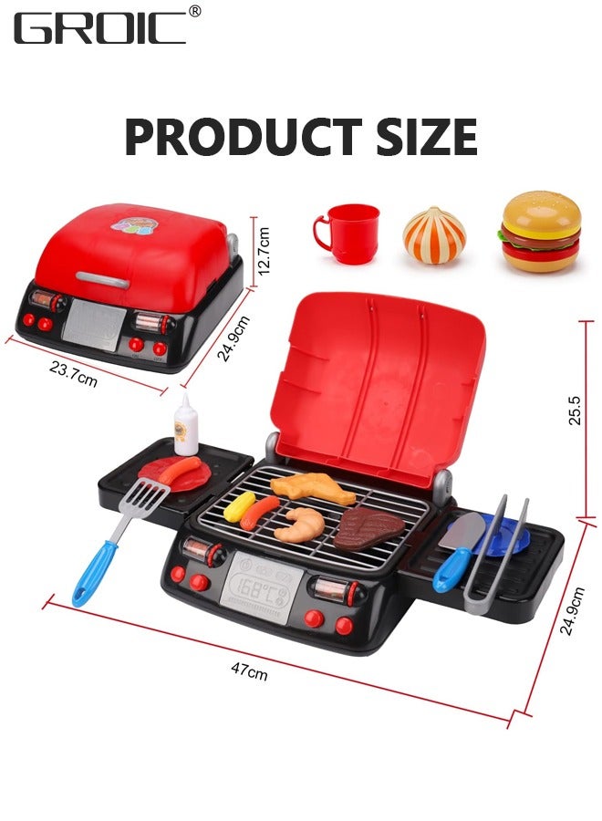 BBQ Play Set Toys for Kids, Barbecue Playset Food Cooking Playset Kitchen Playset with Sound Light, Kitchen Pretend Play