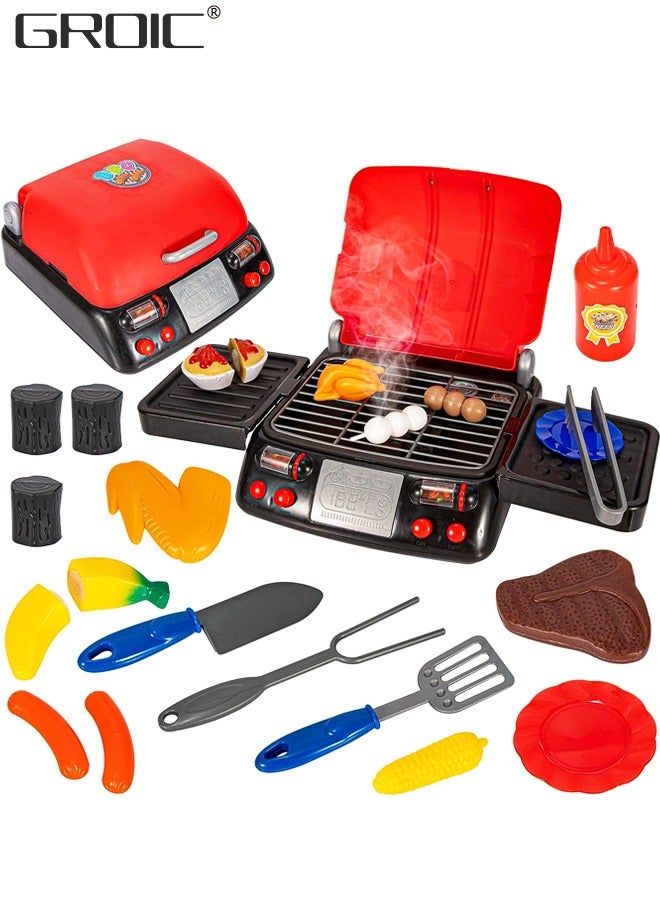 BBQ Play Set Toys for Kids, Barbecue Playset Food Cooking Playset Kitchen Playset with Sound Light, Kitchen Pretend Play