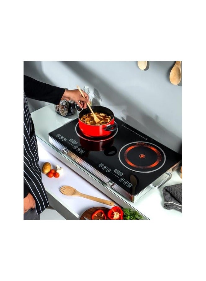 LED Display Digital Double Infrared Cooker With Temperature Settings 3hrs Programmable Timer  3600W Ceramic Heating Element