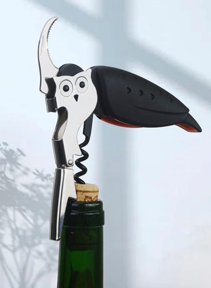 Multifunctional Opener, Owl Shaped Professional Waiters Corkscrew, Stainless Steel, Bottle Manual Opener With Foil Cutter for Servers, Waiters, Bartenders and Domestic Kitchens