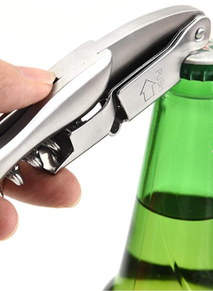 Multifunctional Waiters Corkscrew, Stainless Steel, Bottle Opener with Foil Cutter, Portable, Strong, Thick and Durable, Camping Knife, Silver